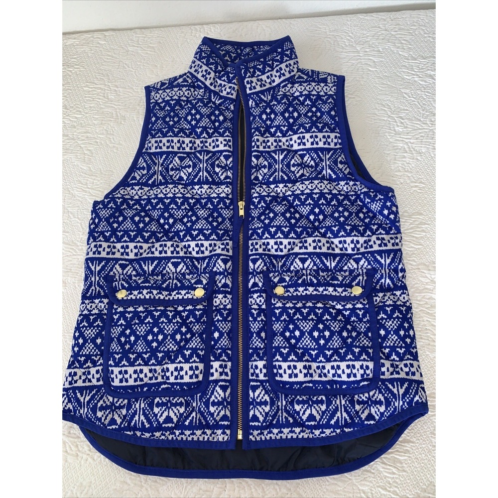 J. Crew Fair Isle Excursion Quilted Down Insulated‎ Puffer Vest Size S Excellent
